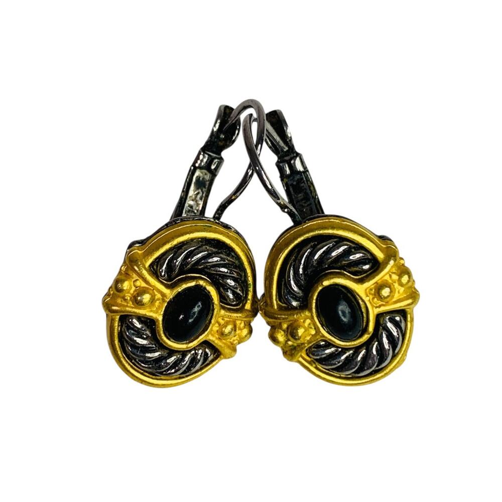 Mixed Metal‎ Goldtone Pewter Leverback Earrings Pierced 1.2 Inch Drop